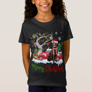 Red Truck Merry Christmas Tree Chocolate Labrador  T-Shirt