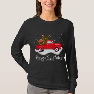 Red Truck Merry Christmas Tree Flamingo Christmas T-Shirt