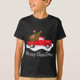 Red Truck Merry Christmas Tree Flamingo Christmas T-Shirt