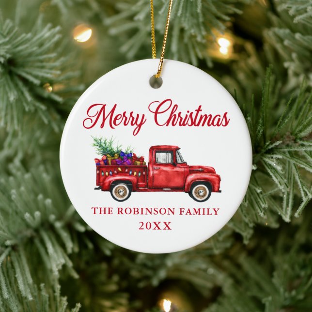 Red Truck Merry Christmas Tree Gifts Name Year Ceramic Tree Decoration (Tree)