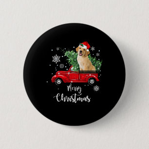 Red Truck Merry Christmas Tree Golden Retriever Ch 6 Cm Round Badge