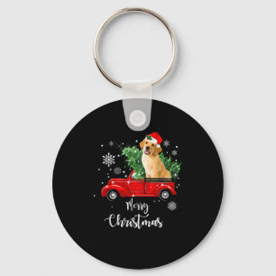 Red Truck Merry Christmas Tree Golden Retriever Ch Key Ring