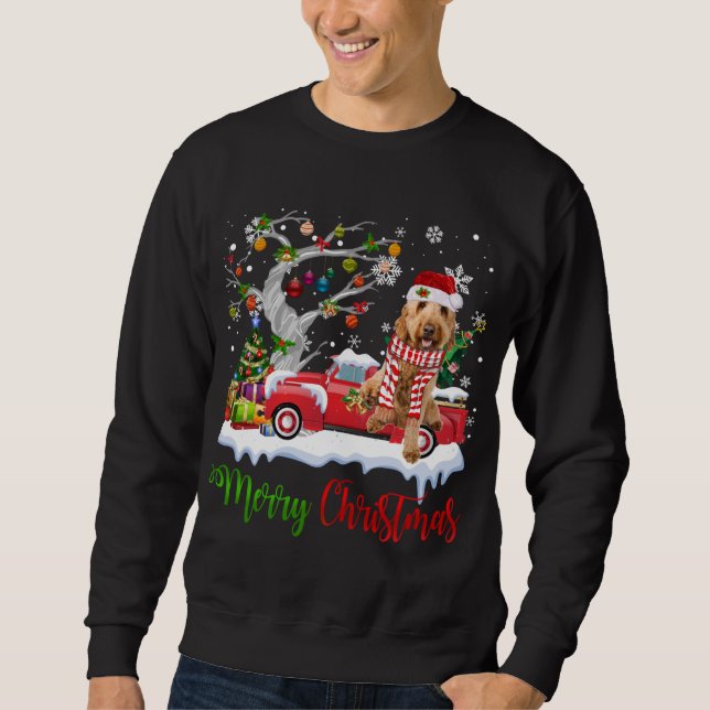Red Truck Merry Christmas Tree Goldendoodle Pajama Sweatshirt (Front)