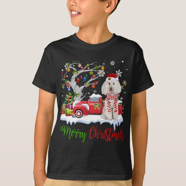 Red Truck Merry Christmas Tree Poodle Pajama T-Shirt (Front)