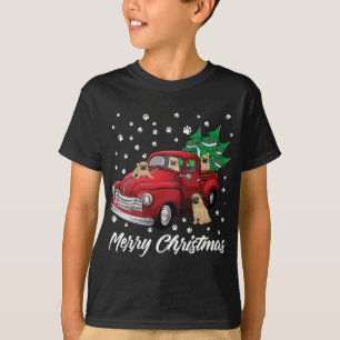 Red Truck Merry Christmas Tree Pug Dog Christmas T-Shirt