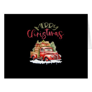 Red Truck Merry Christmas Tree Santa Cute Vintage 