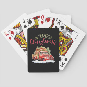 Red Truck Merry Christmas Tree Santa Cute Vintage  Playing Cards