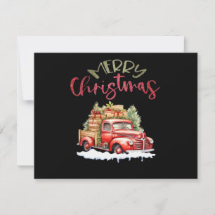 Red Truck Merry Christmas Tree Santa Cute Vintage Save The Date