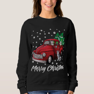 Red Truck Merry Christmas Tree Siberian Husky Dog Sweatshirt