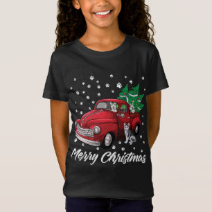 Red Truck Merry Christmas Tree Siberian Husky Dog T-Shirt