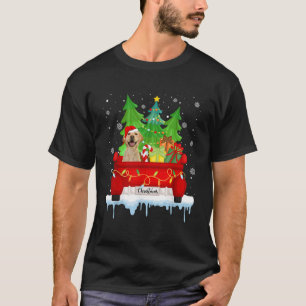 Red Truck Merry Christmas Tree Xmas Labrador Dog T-Shirt