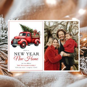 Red Truck New Year New Home Photo Holiday Moving Announcement
