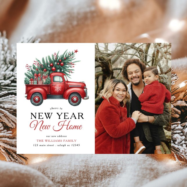Red Truck New Year New Home Photo Holiday Moving Announcement (Creator Uploaded)