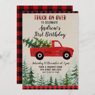 Red truck on over birthday party invitation