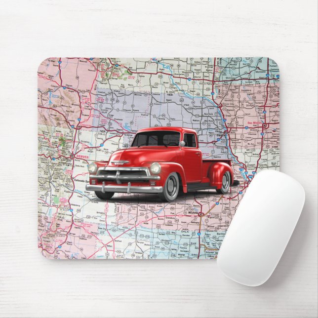 Red Truck On Road Map  Mouse Pad (With Mouse)