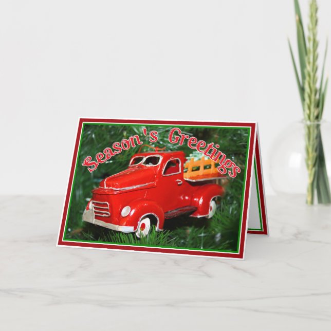 Red Truck Ornament Christmas  Holiday Card (Front)
