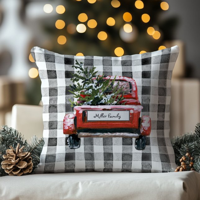 Red Truck Personalised Christmas Tree Cushion (Creator Uploaded)