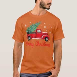 Red Truck Pick up Christmas Tree Light Merry Chris T-Shirt