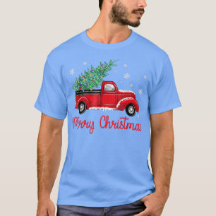 Red Truck Pick up Christmas Tree Light Merry Chris T-Shirt