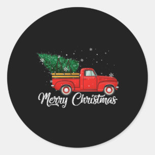 Red Truck Pick Up Christmas Tree Vintage Holiday Classic Round Sticker