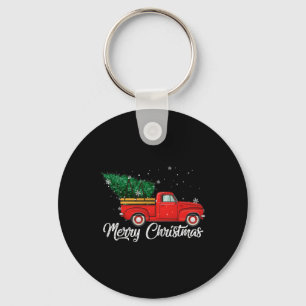 Red Truck Pick Up Christmas Tree Vintage Holiday  Key Ring