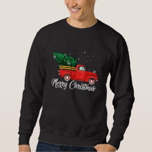 Red Truck Pick Up Christmas Tree Vintage Retro Swe Sweatshirt