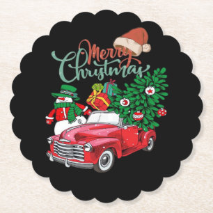 Red Truck Pickup Christmas Tree Merry Christmas Sn Paper Coaster