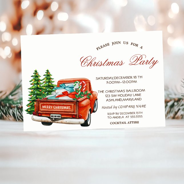 Red Truck Pine Tree Christmas Party Invitation (Creator Uploaded)