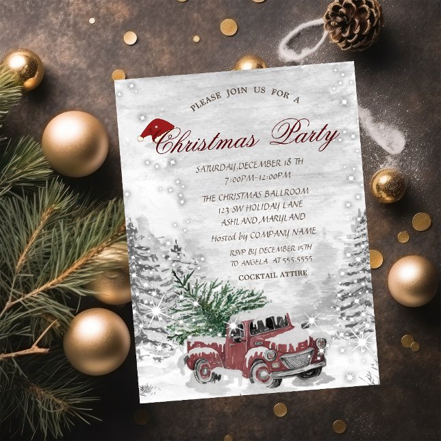 Red Truck Pine Tree Snow Forest Christmas Invitation (Creator Uploaded)