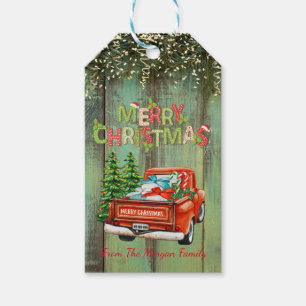Red Truck Pine Trees,Green Wood Merry Christmas Gift Tags