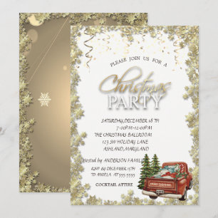 Red Truck Pine TreeS,Stars Christmas Party Invitation