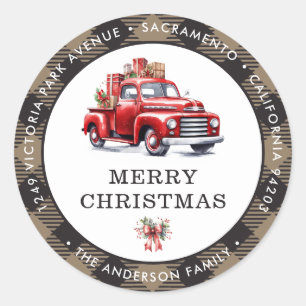 Red Truck Plaid Christmas Return Address Labels