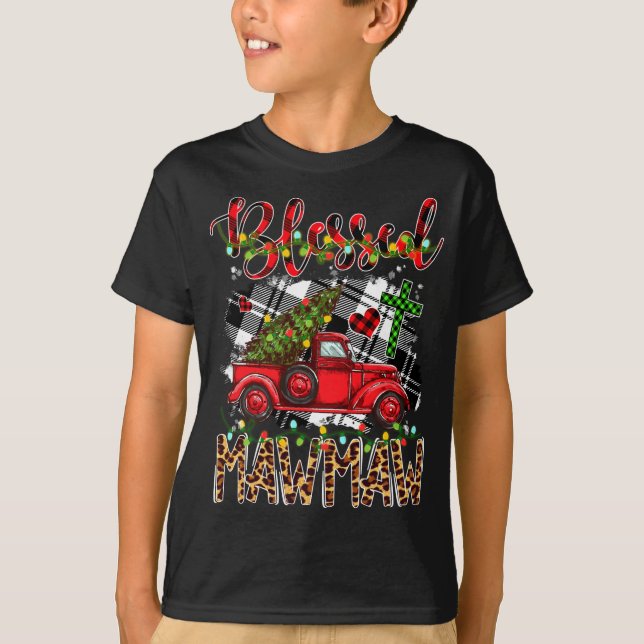 Red Truck Plaid Xmas Tree Blessed Mawmaw Family Ch T-Shirt (Front)