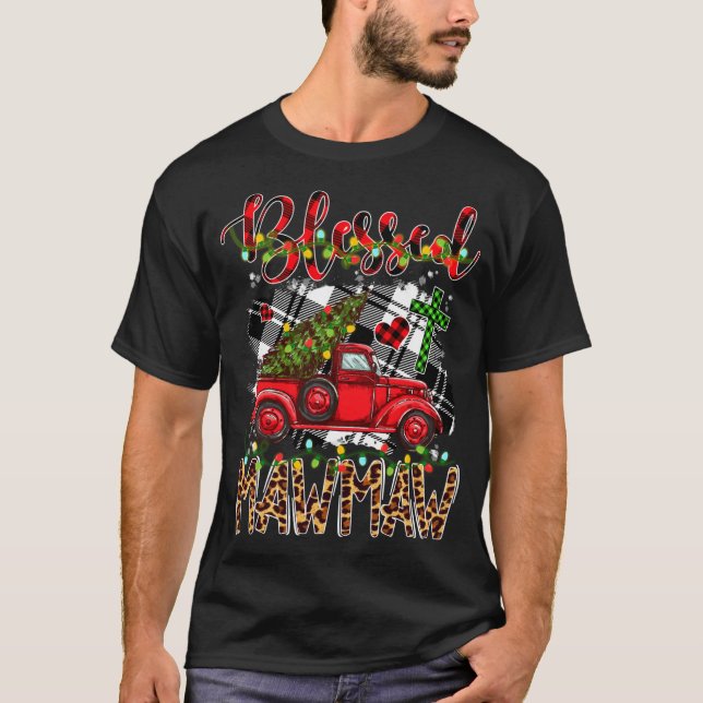 Red Truck Plaid Xmas Tree Blessed Mawmaw Family Ch T-Shirt (Front)