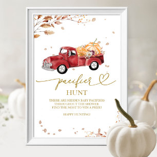 Red Truck Pumpkin Baby Shower Pacifier Hunt Sign