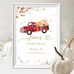 Red Truck Pumpkin Fall Baby Shower Favours Sign