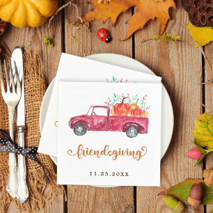 Red Truck Pumpkin Friendsgiving Fall Script Cute Napkin