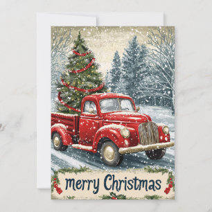 Red Truck & Ribbon-Tied Tree Holiday Card