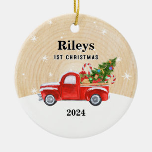 Red Truck Rustic 1st Christmas Ceramic Tree Decoration