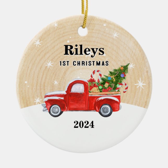  Red Truck Rustic 1st Christmas Ceramic Tree Decoration (Front)