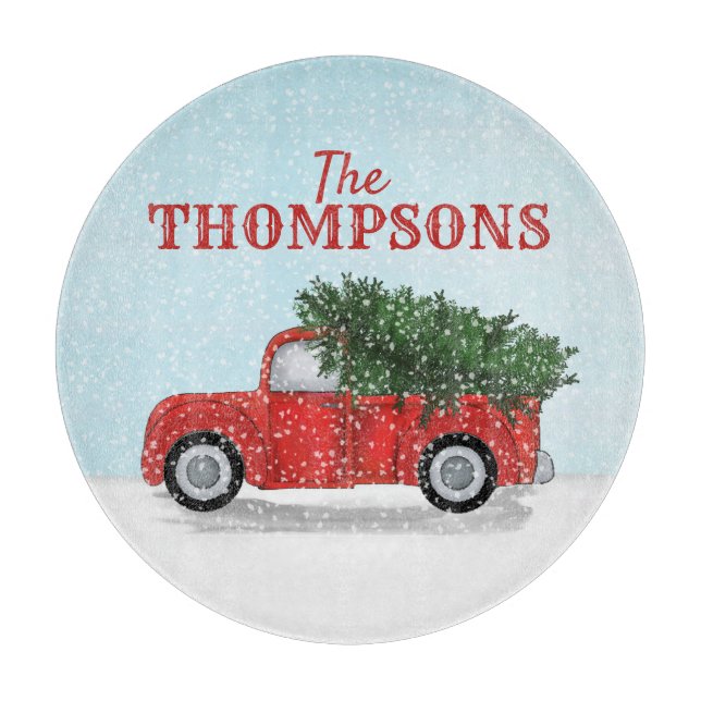 Red Truck Snow Christmas Tree Personalised Cutting Board (Front)