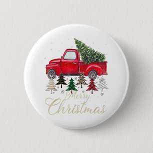 Red Truck With Buffalo Plaid And Leopard Christmas 6 Cm Round Badge
