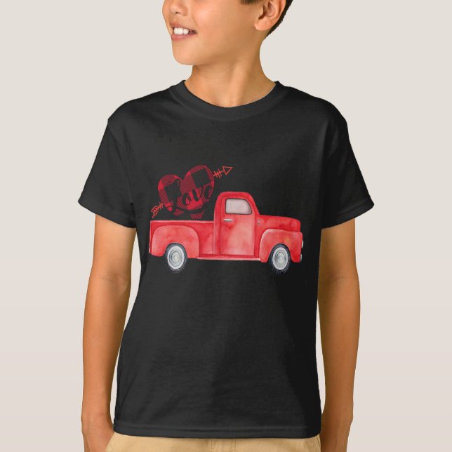 Red truck with buffalo plaid heart arrow love Vale T-Shirt (Front)