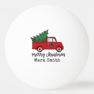 Red truck with Christmas Tree Merry Christmas Ping Pong Ball