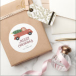 Red Truck with Christmas Tree Modern Christmas Classic Round Sticker<br><div class="desc">Red Truck with Christmas Tree Modern Christmas Classic Round Sticker</div>
