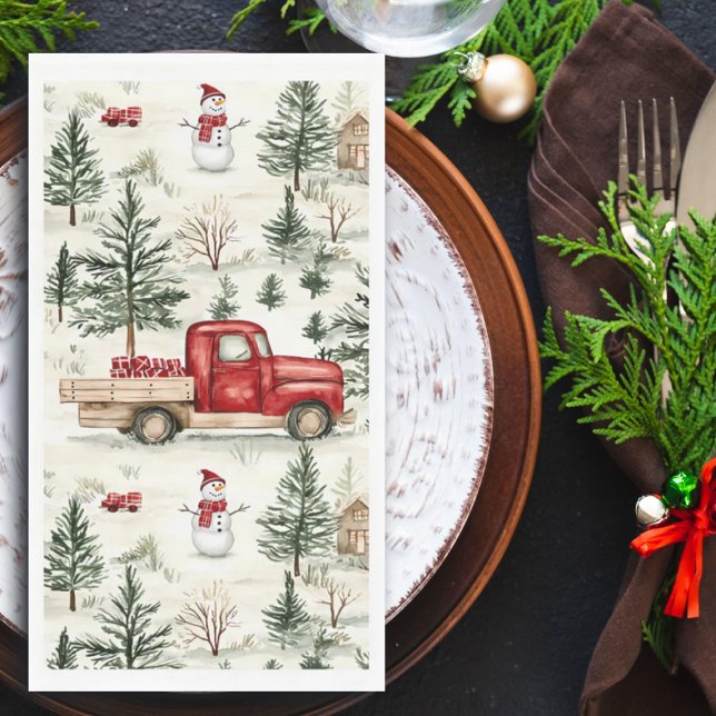 Red Truck with Gifts and Snowman Napkin (Creator Uploaded)