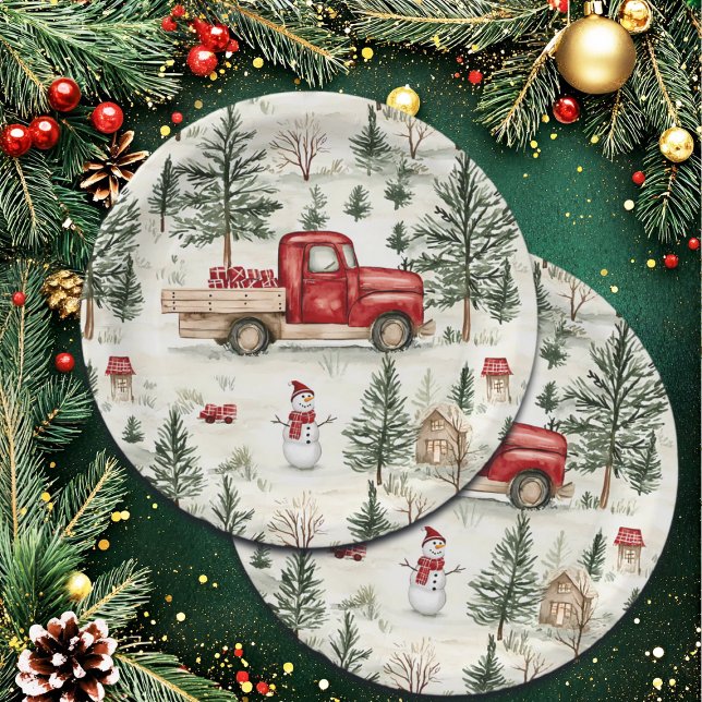 Red Truck with Gifts and Snowman Paper Plate (Creator Uploaded)