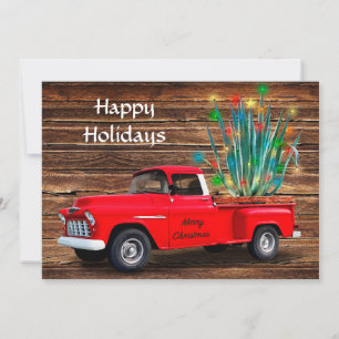 Red Truck with Glowing Cactus, Holiday Card