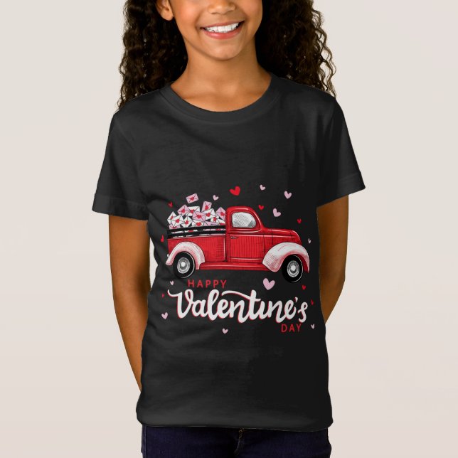 Red Truck With Letters Postal Worker Happy Valenti T-Shirt (Front)