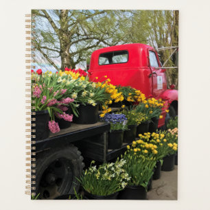 Red Truck with Spring Flowers & Rainbow Planner